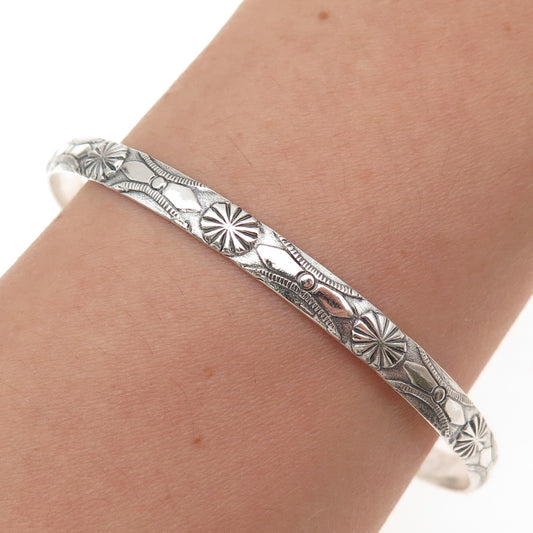 Beau 925 Sterling Silver Antique Art Deco Floral Oxidized Bangle Bracelet 8"