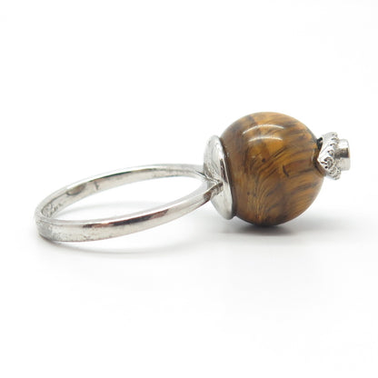 925 Sterling Silver Real Tiger Eye Peridot Gemstone & C Z Eye Ring Size 7