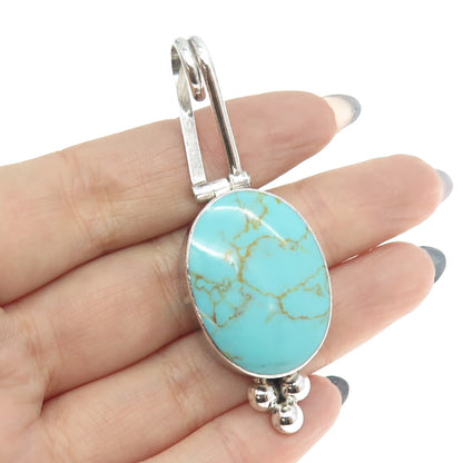 925 Sterling Silver Vintage Real Turquoise Modernist Pendant