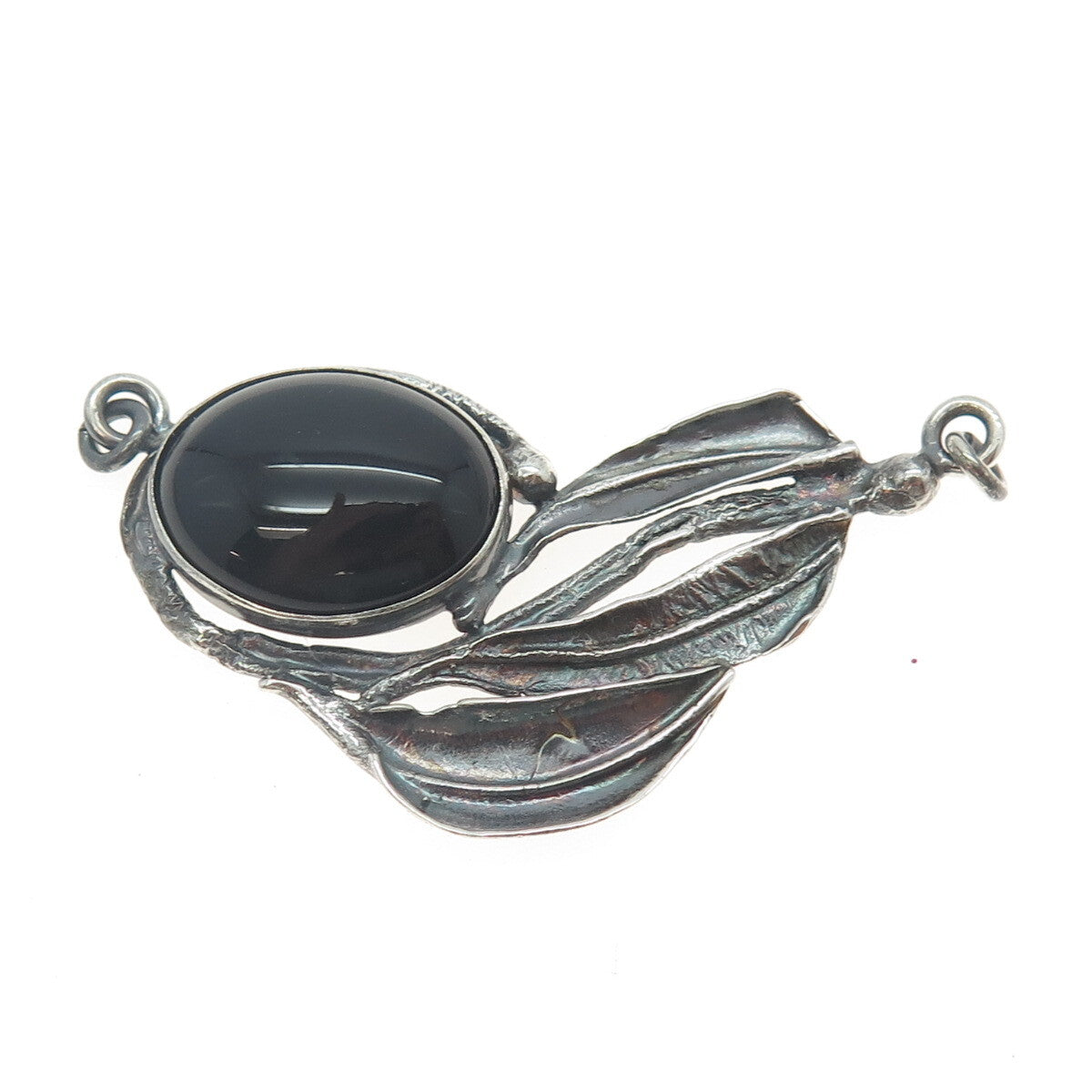 AVI SOFFER Sterling Vintage Israel Onyx Modernist Feather Centerpiece Pendant