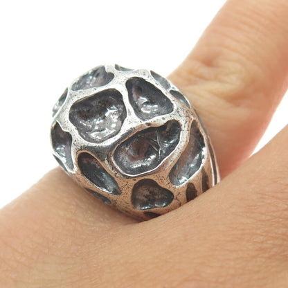 925 Sterling Silver Vintage Moon Crater Modernist Oxidized Dome Ring Size 5.5