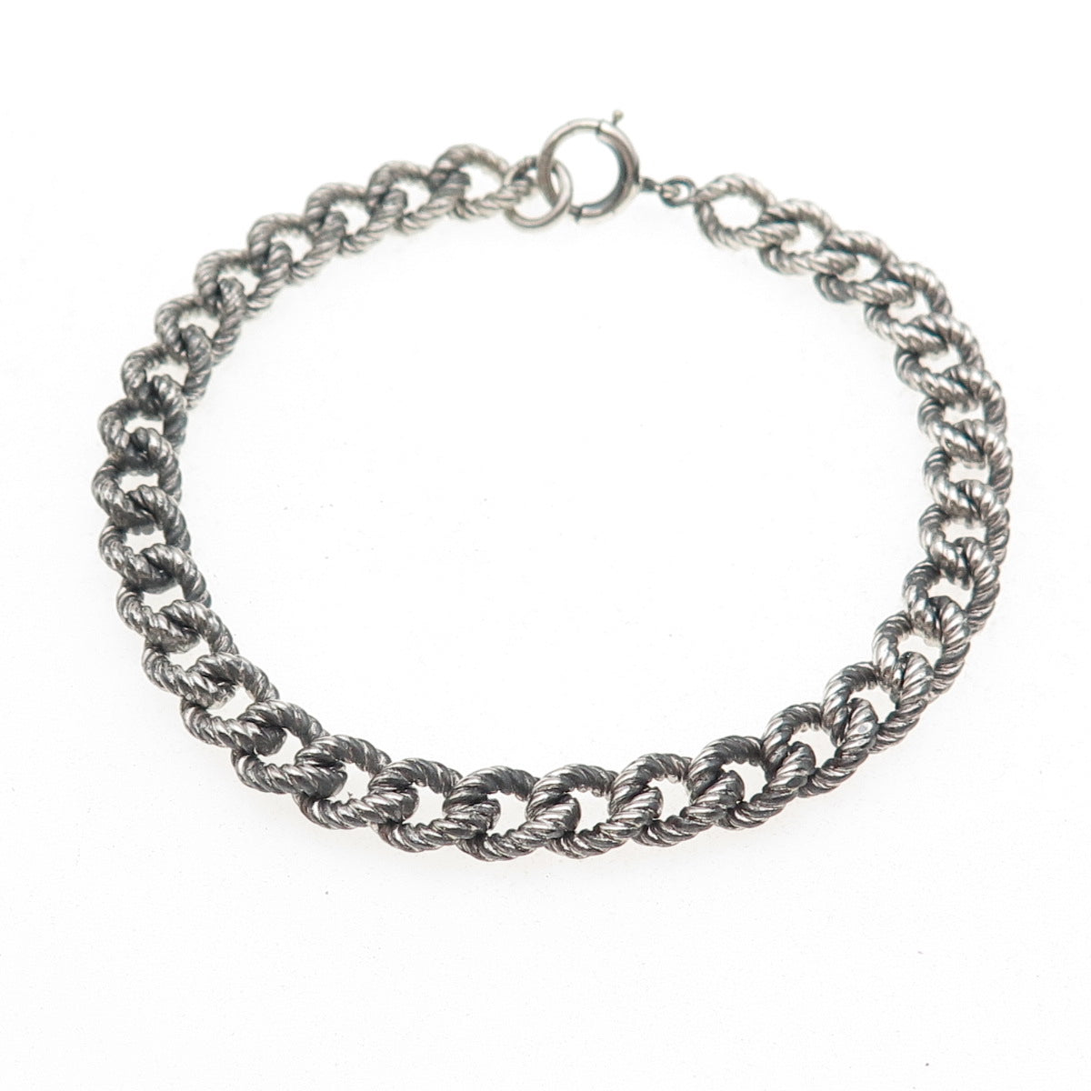 925 Sterling Silver Antique Art Deco Oxidized Curb Link Bracelet 7.5"