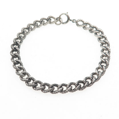 925 Sterling Silver Antique Art Deco Oxidized Curb Link Bracelet 7.5"