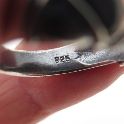925 Sterling Silver Vintage Modernist X-Shape Dome Oxidized Ring Size 7.75