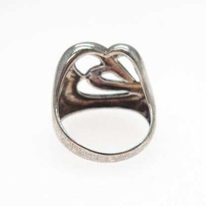 925 Sterling Silver Vintage Interlocked Heart Couple Oxidized Ring Size 6.25