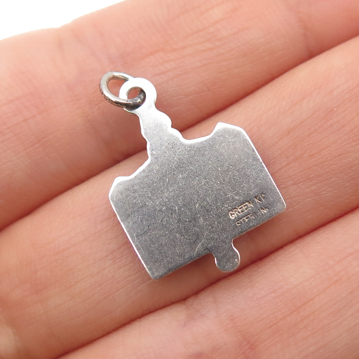 GREEN KC 925 Sterling Silver Vintage Perfect Attendance Oxidized Charm Pendant