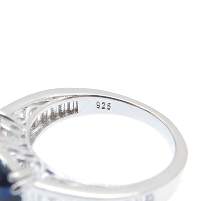 DSMK 925 Sterling Silver White & Blue Emerald-Cut Shaped C Z Ring Size 7.25