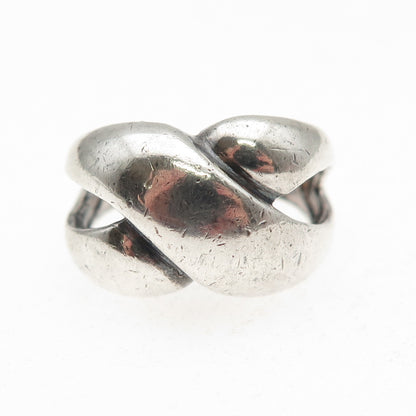 925 Sterling Silver Vintage Modernist X-Shape Oxidized Ring Size 8