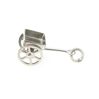 925 Sterling Silver Antique Art Deco Handcart 3D Charm Pendant