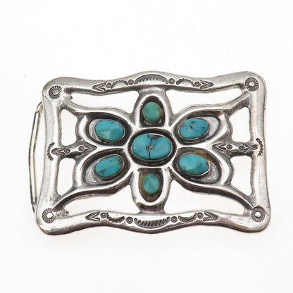 C.B. Marks & Co. Old Pawn Sterling Silver Vintage Turquoise Floral Belt Buckle