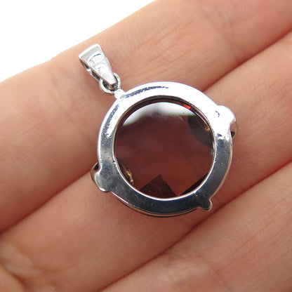 925 Sterling Silver Round-Cut Cognac & White C Z Charm Pendant