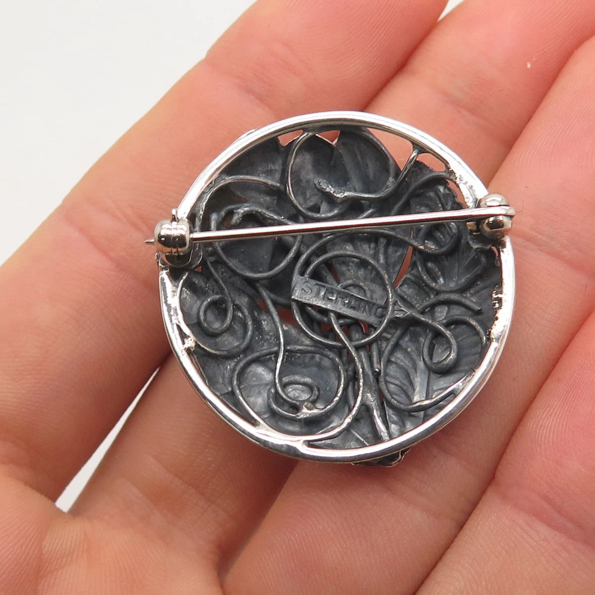 925 Sterling Silver Vintage Floral Leaf Pin Brooch