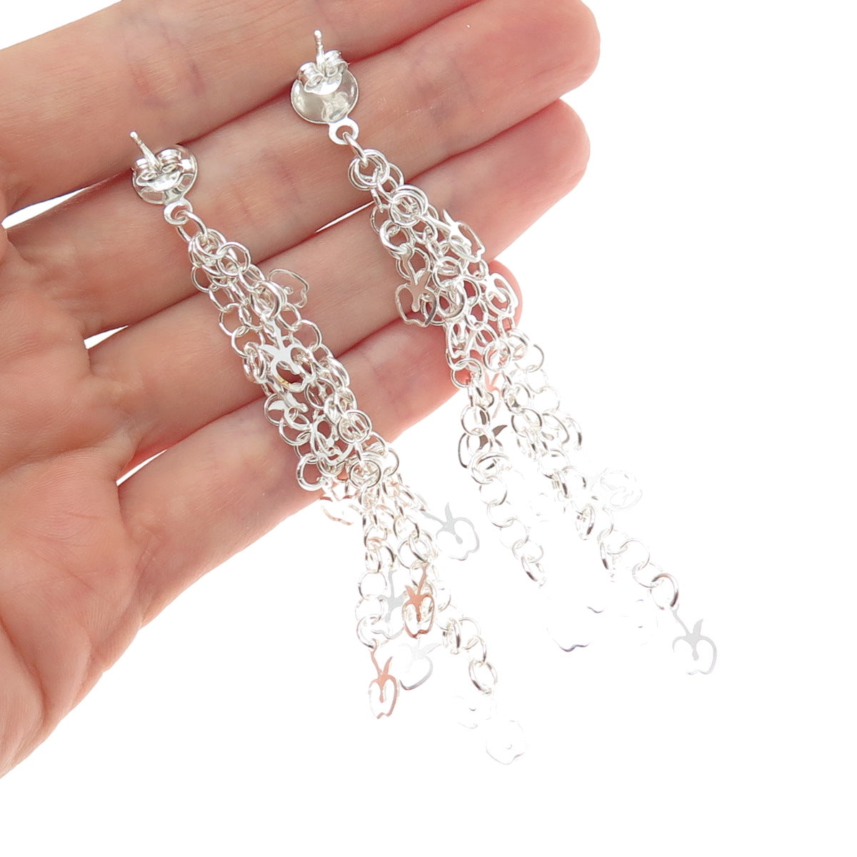 925 Sterling Silver Vintage Adam's Apple Tassel Dangle Earrings
