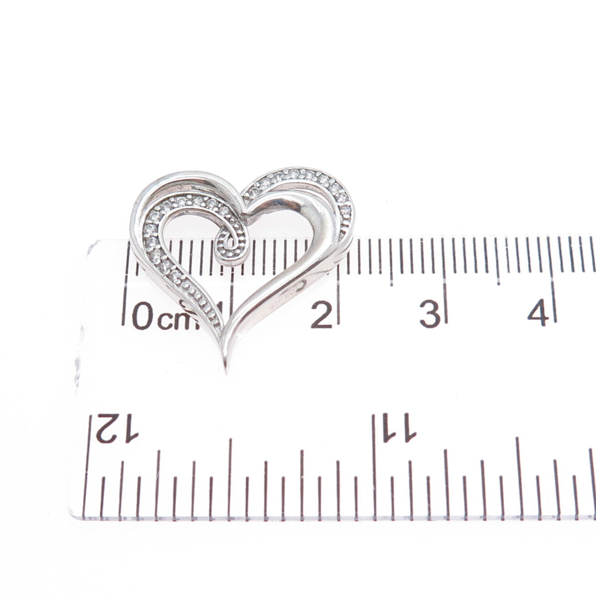 925 Sterling Silver Round-Cut C Z Heart Minimalist Slide Charm Pendant