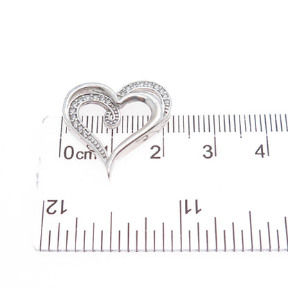 925 Sterling Silver Round-Cut C Z Heart Minimalist Slide Charm Pendant