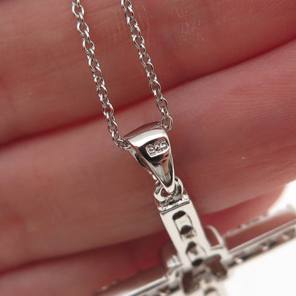925 Sterling Silver Round-Cut C Z Floral Cross Cable Chain Necklace 18"