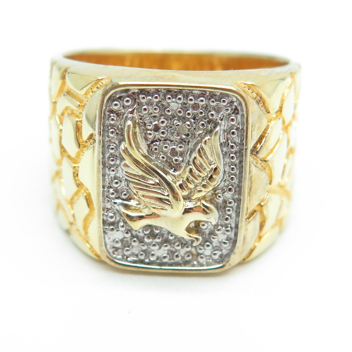 925 Sterling Silver Gold Plated Real Round-Cut Diamond Eagle Ring Size 10.25