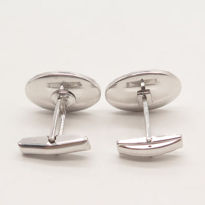 925 Sterling Silver Vintage Real Mother-of-Pearl Textured Oval Cufflinks