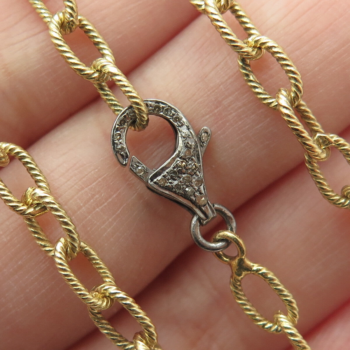 925 Sterling Silver Gold Plated Real Champagne Diamond Cable Chain Necklace 17"