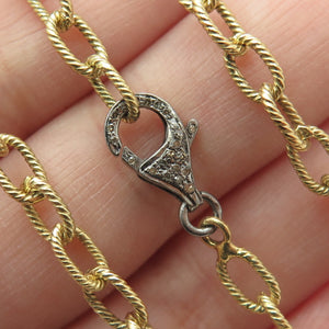 925 Sterling Silver Gold Plated Real Champagne Diamond Cable Chain Necklace 17"