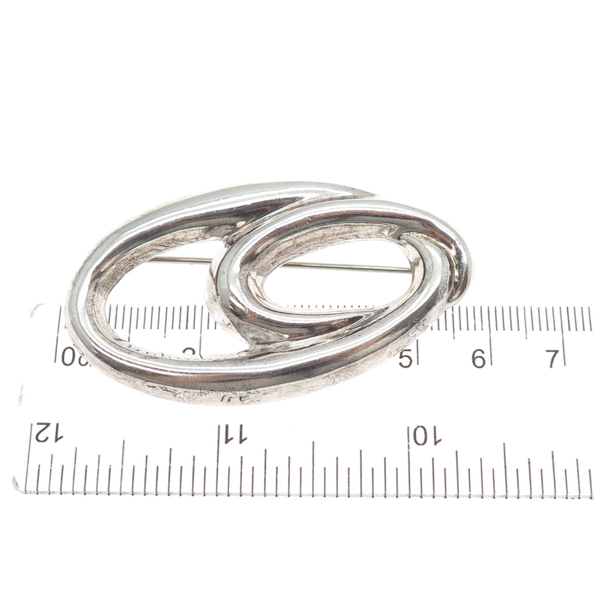 925 Sterling Silver Vintage Modernist Twisted Pin Brooch