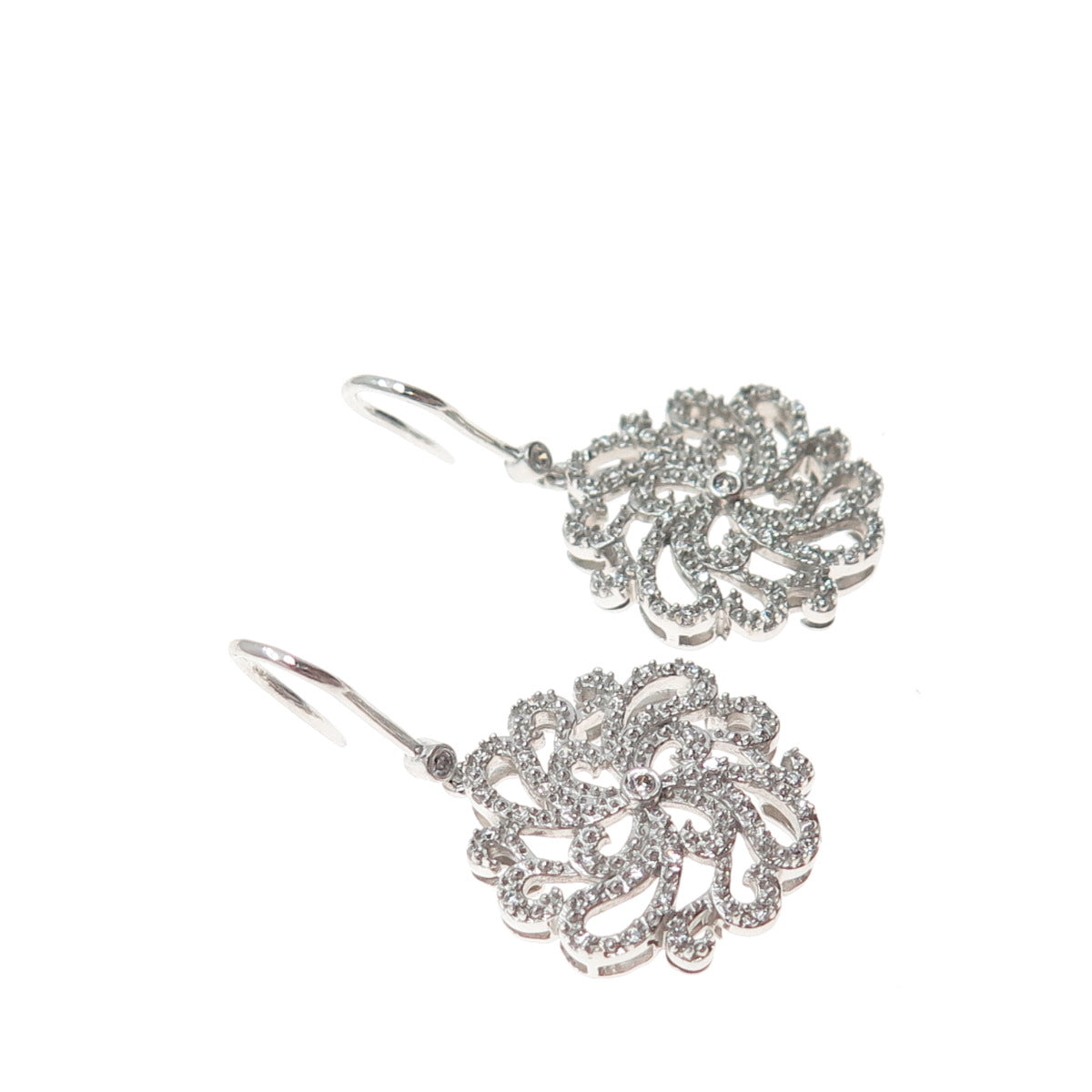 SAI 925 Sterling Silver Round-Cut C Z Flower Dangle Earrings
