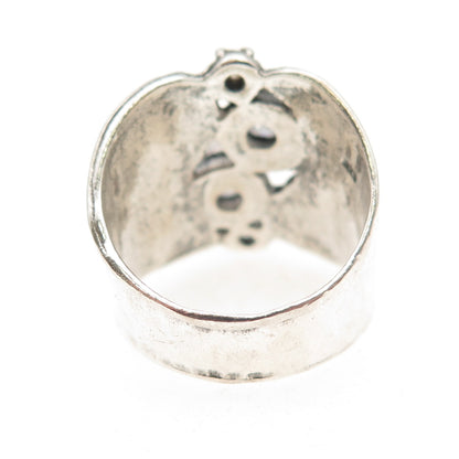 925 Sterling Silver Vintage Round-Cut C Z Modernist Oxidized Ring Size 8.25