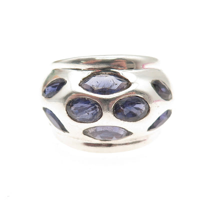 925 Sterling Silver Vintage Real Iolite Modernist Dome Ring Size 8