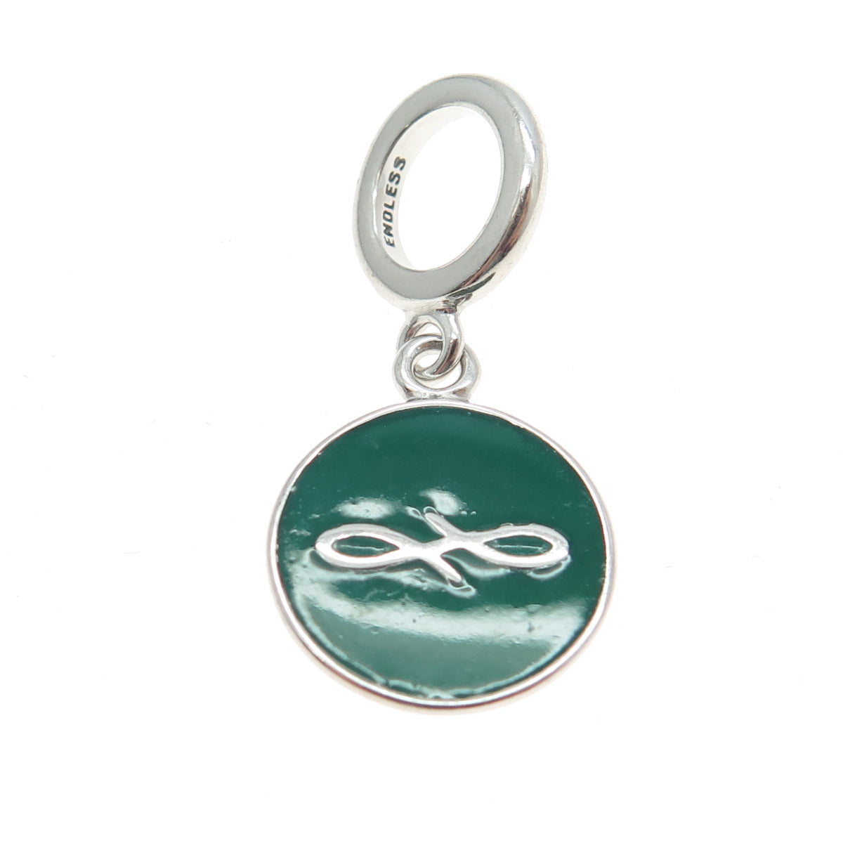 ENDLESS 925 Sterling Silver Green Enamel Infinity Love Dangle Charm