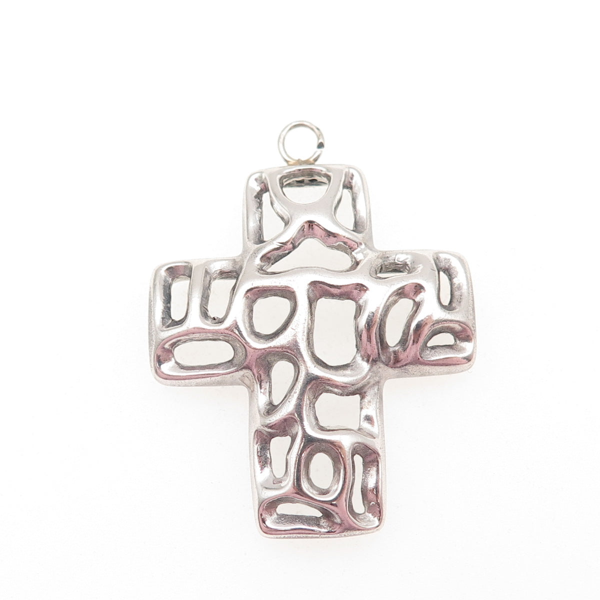 925 Sterling Silver Vintage Modernist Cross Charm Pendant