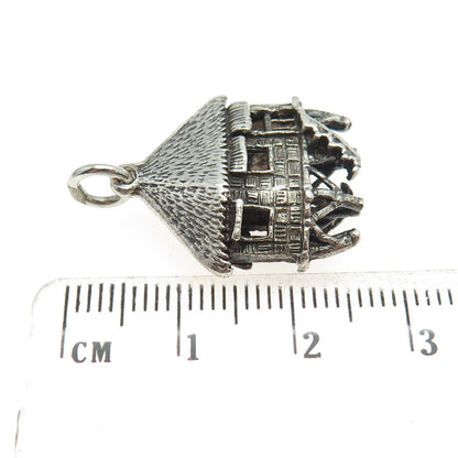 925 Sterling Silver Vintage Bungalow Hut Pendant