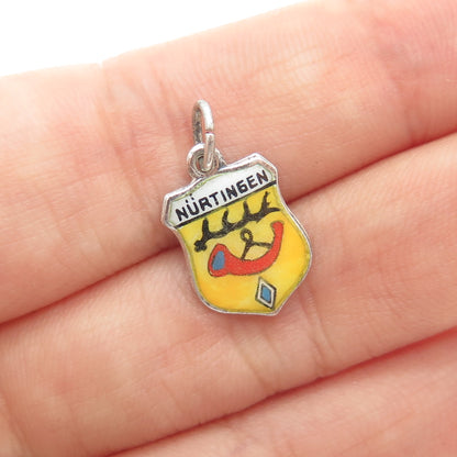 835 Silver Vintage Enamel Nurtingen Coat of Arms Minimalist Charm Pendant