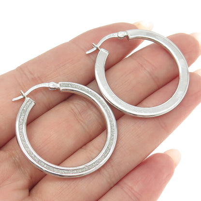 925 Sterling Silver Diamond-Illusion Hoop Earrings