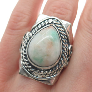 925 Sterling Silver Vintage Real Pear-Cut Amazonite Oxidized Ring Size 11
