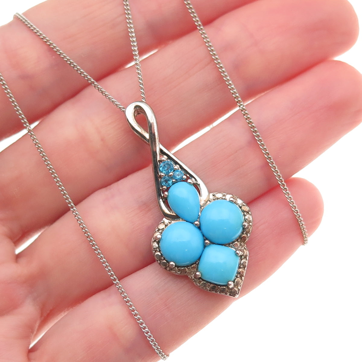 D'Joy 925 Sterling Silver Real Turquoise & Apatite Cuban Chain Necklace 18"