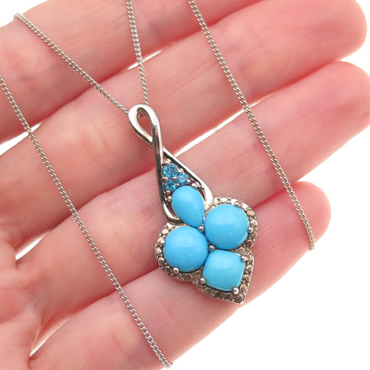 D'Joy 925 Sterling Silver Real Turquoise & Apatite Cuban Chain Necklace 18"