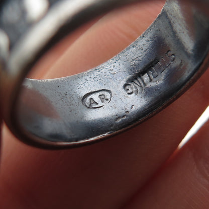925 Sterling Silver Vintage Judaica Oxidized Band Ring Size 5.75