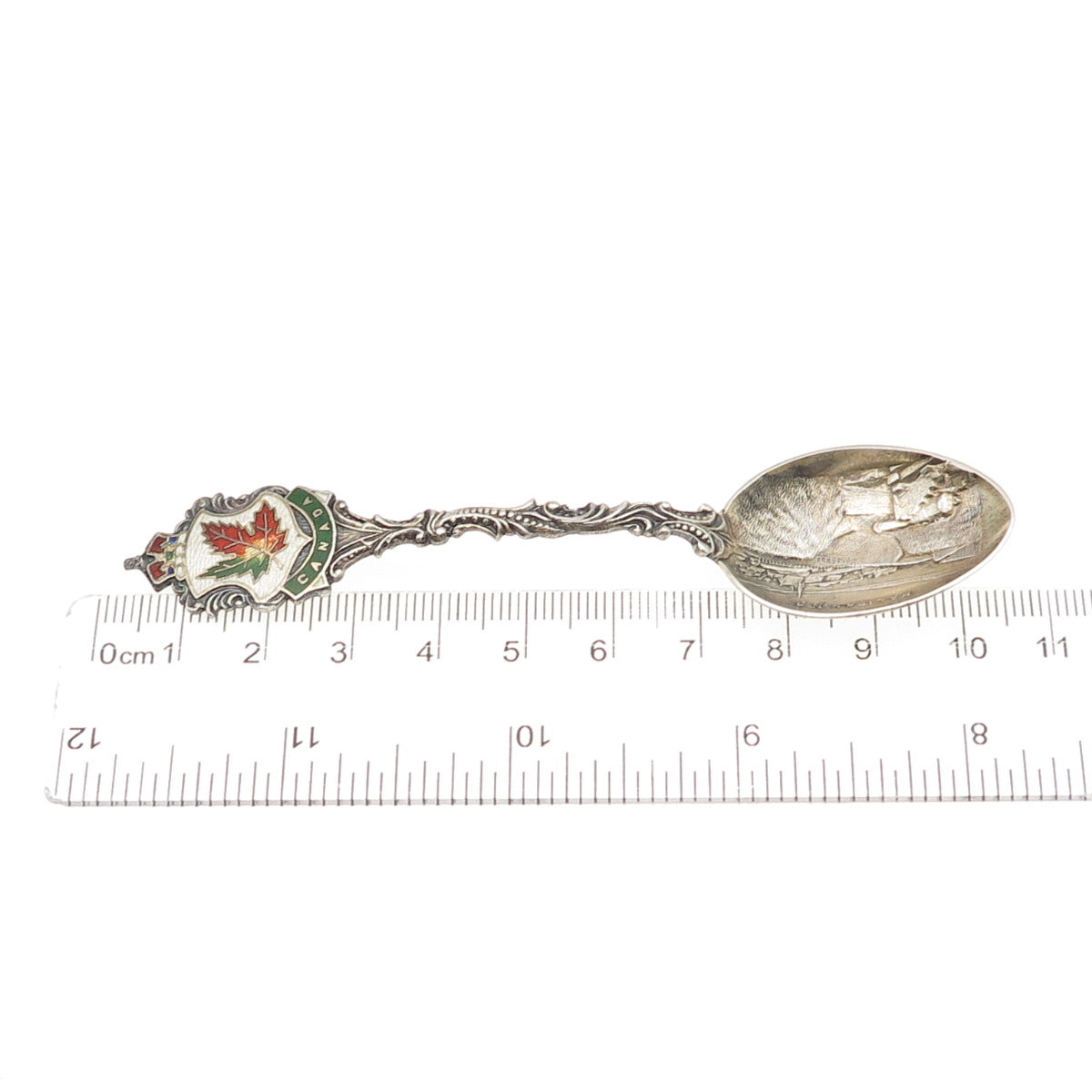 925 Sterling Silver Antique 1901 Canada Enamel Halifax Maple Leaf Coffee Spoon