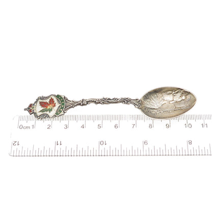 925 Sterling Silver Antique 1901 Canada Enamel Halifax Maple Leaf Coffee Spoon