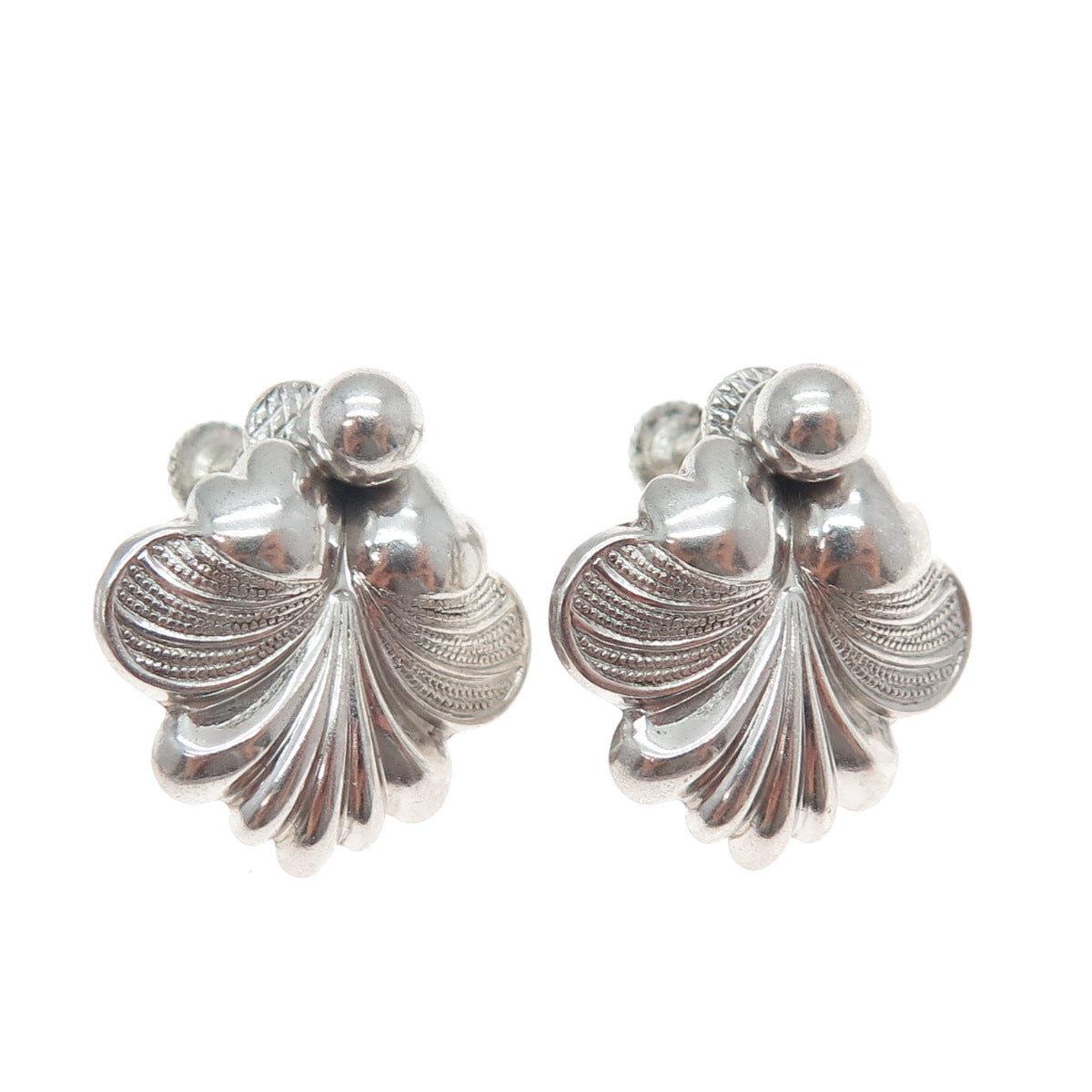 FORSTNER 925 Sterling Silver Antique Art Deco Seashell Screw Back Earrings