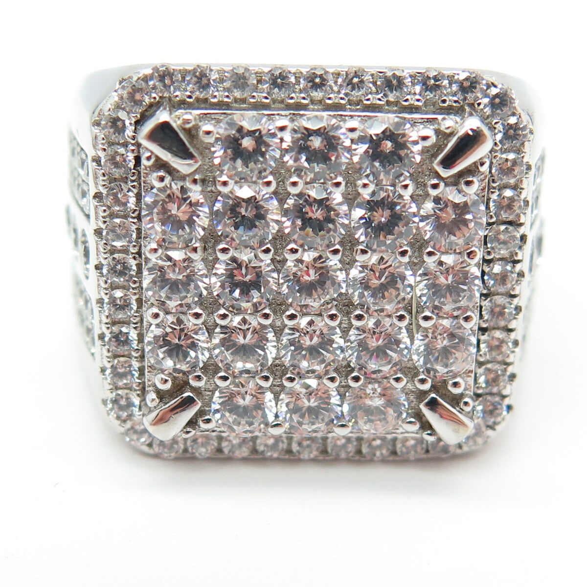 925 Sterling Silver Pave C Z Domed Ring Size 12.25