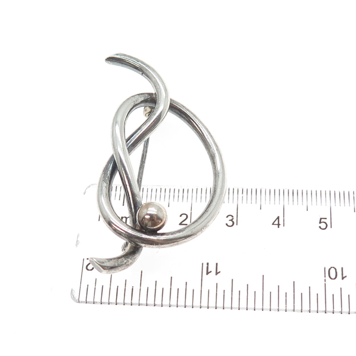 KREISLER 925 Sterling Silver Vintage Mariner Love Heart Knot Oxidized Pin Brooch