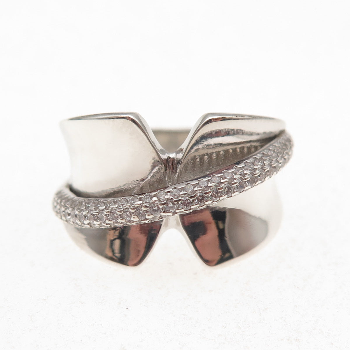 925 Sterling Silver Round-Cut C Z Modernist Ring Size 8.25