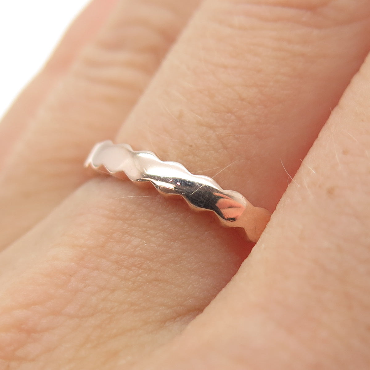 925 Sterling Silver Rose Gold Plated Wavy Band Ring Size 6.75