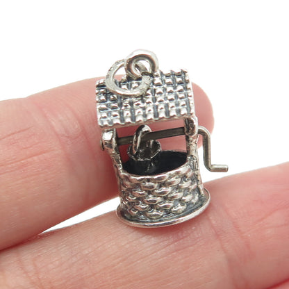 BEAU 925 Sterling Silver Antique Art Deco Water Well Movable 3D Charm Pendant