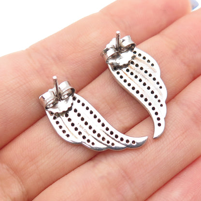 925 Sterling Silver Real Round-Cut Black Diamond Angel Wings Earrings