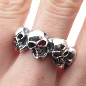 925 Sterling Silver Vintage Skull All Around Oxidized Biker Ring Size 9.75