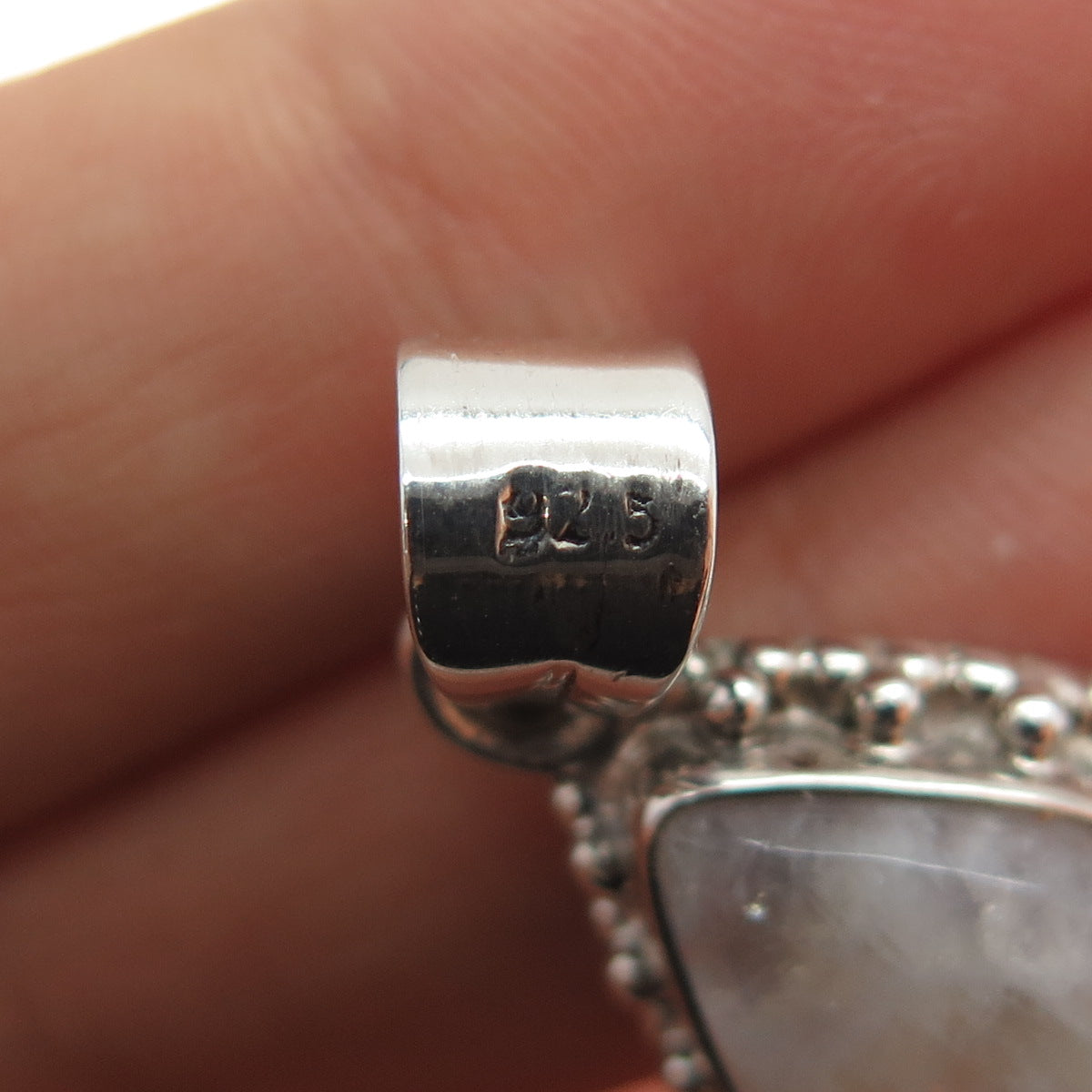 925 Sterling Silver Vintage Real Moonstone Beaded Charm Pendant