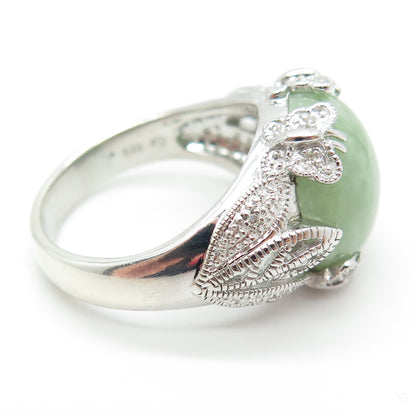 925 Sterling Silver Real Round-Cut Diamond & Jade Butterfly Ring Size 10