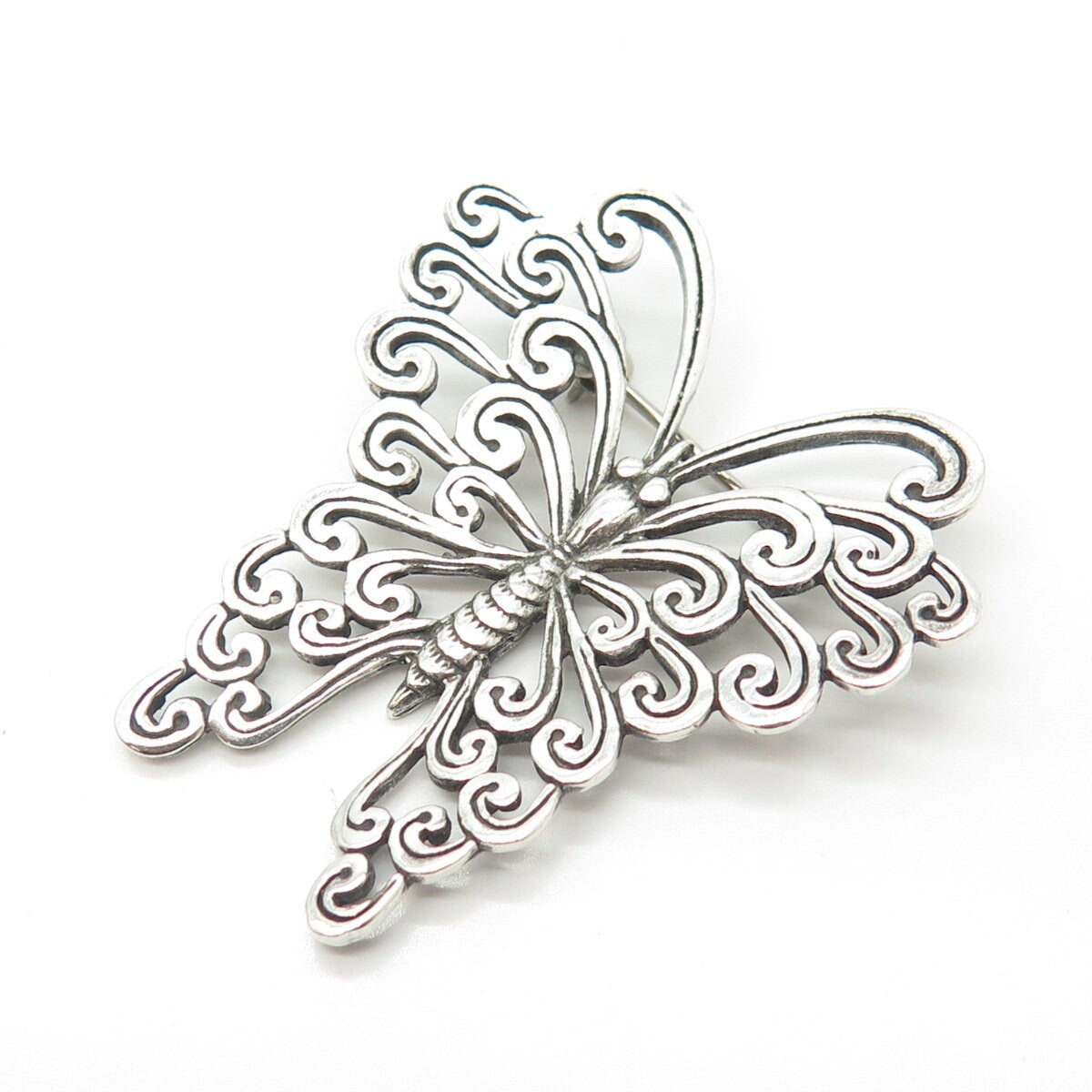 925 Sterling Silver Vintage Butterfly Ornate Pin Brooch